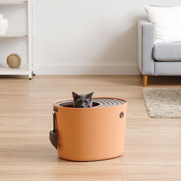 Туалет для кошек IRIS Top Entry Cat Litter Box with Cat Litter Scoop (Orange) - 5